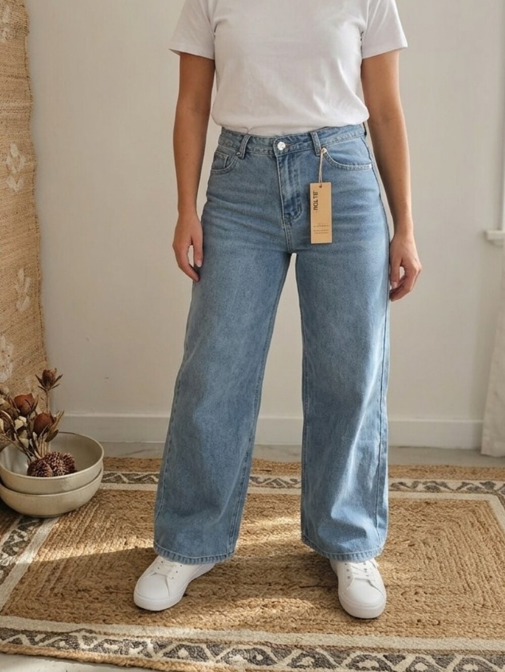 High-Rise Light Blue Wide-Leg Jeans for Women